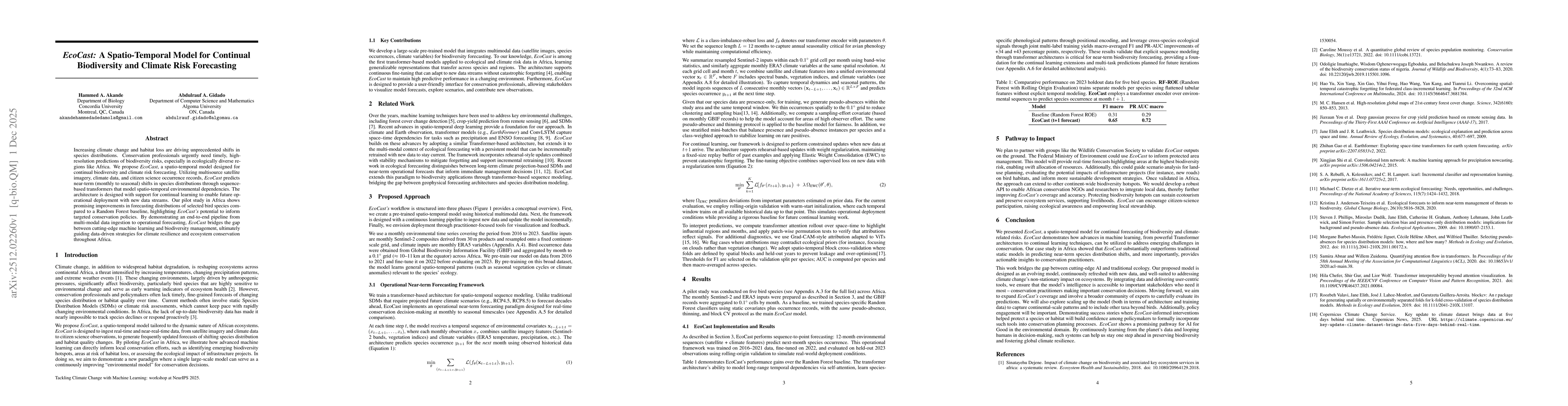 Thumbnail for EcoCast: A Spatio-Temporal Model for Continual Biodiversity and Climate Risk Forecasting