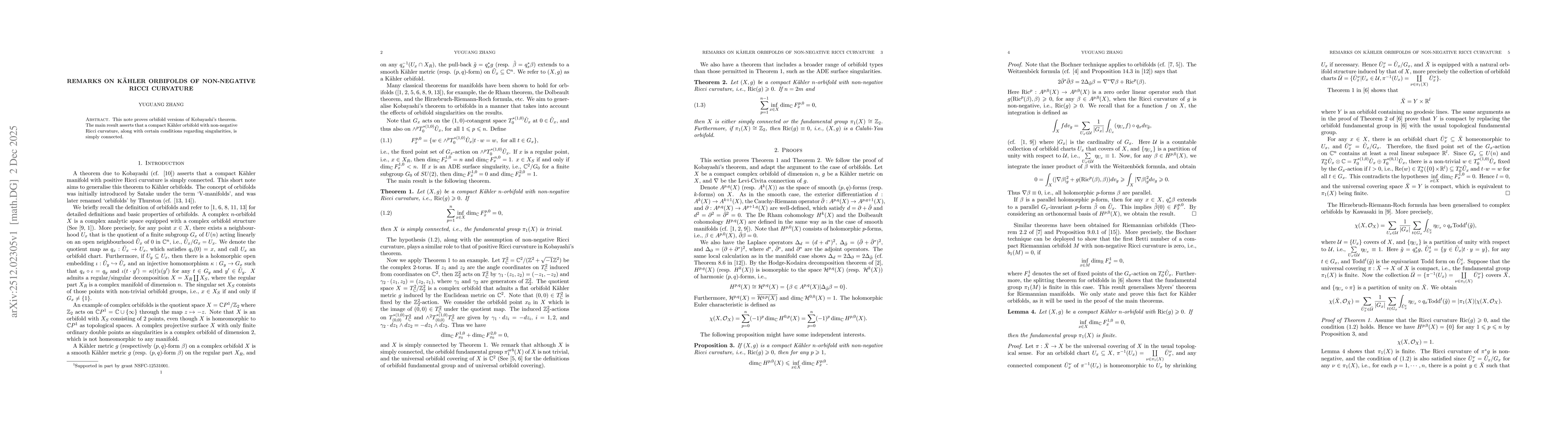 Thumbnail for Remarks on Kähler Orbifolds of non-negative Ricci curvature