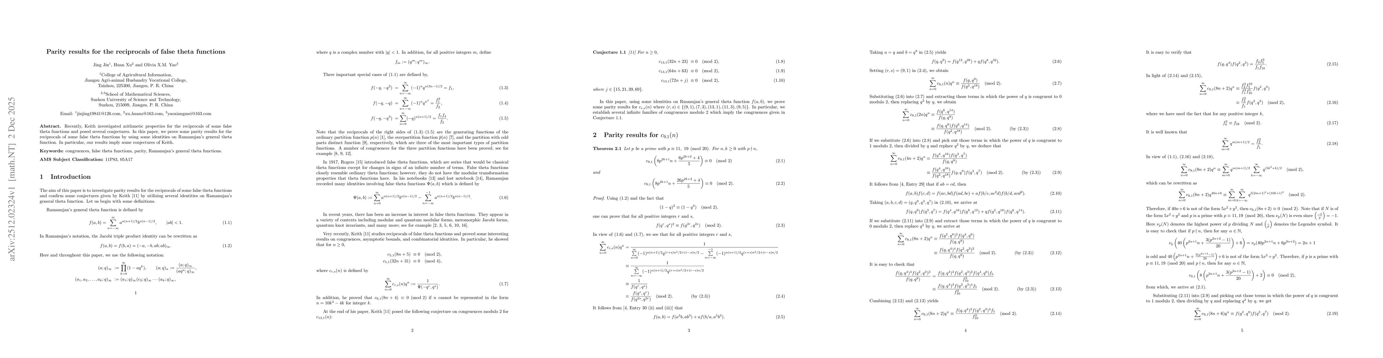 Thumbnail for Parity results for the reciprocals of false theta functions