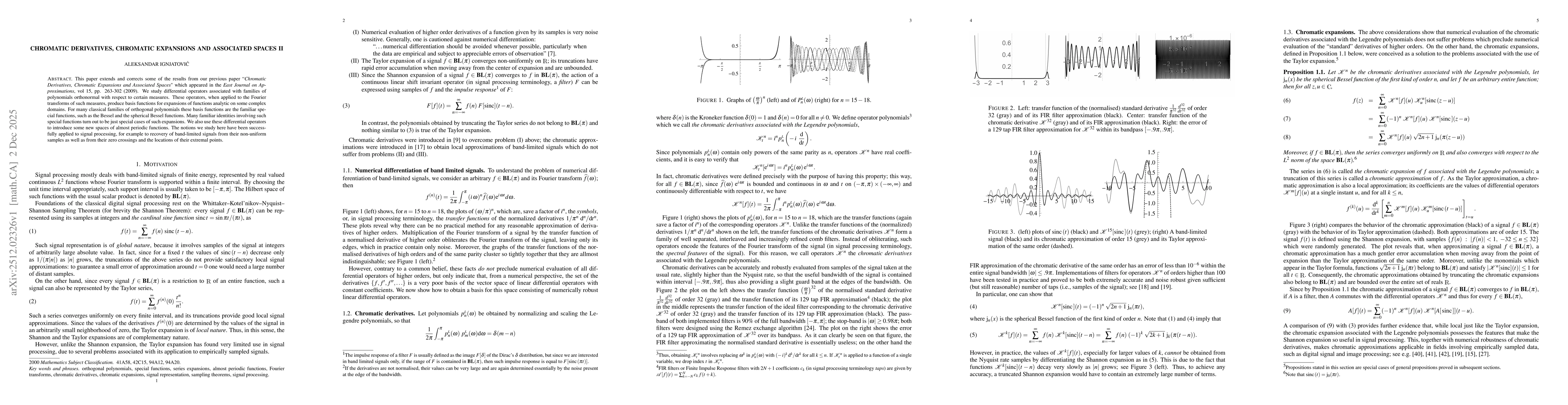 Thumbnail for Chromatic derivatives, chromatic expansions and associated spaces II
