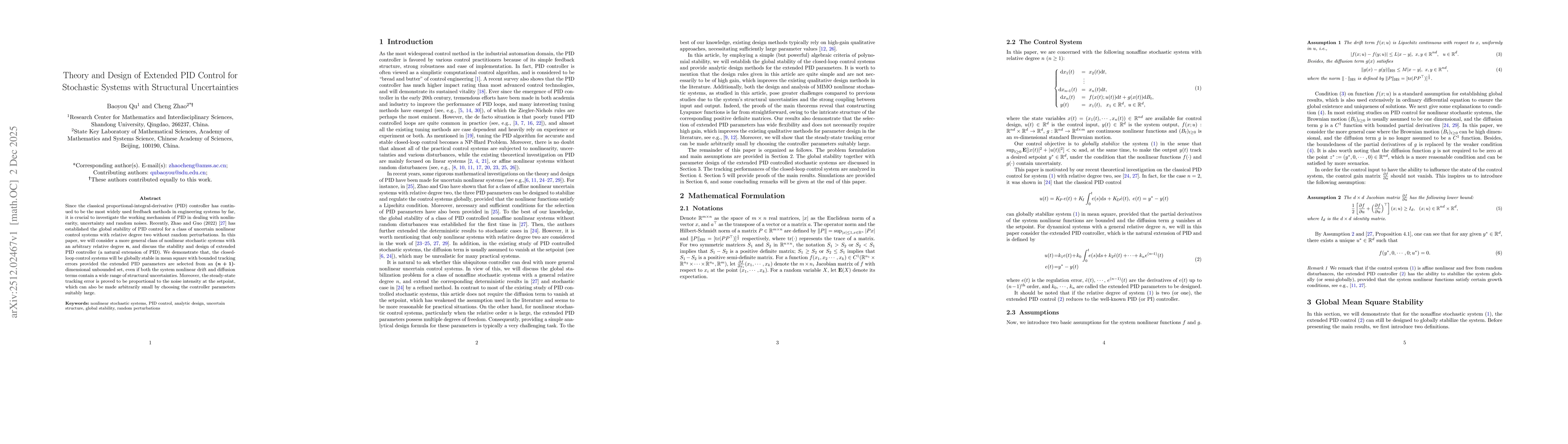 Thumbnail for Theory and Design of Extended PID Control for Stochastic Systems with Structural Uncertainties