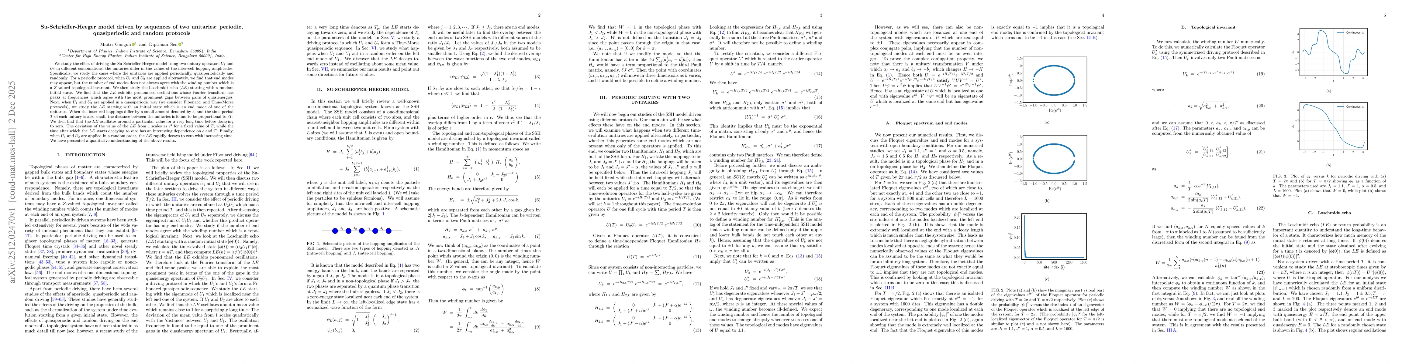 Thumbnail for Su-Schrieffer-Heeger model driven by sequences of two unitaries: periodic, quasiperiodic and random protocols
