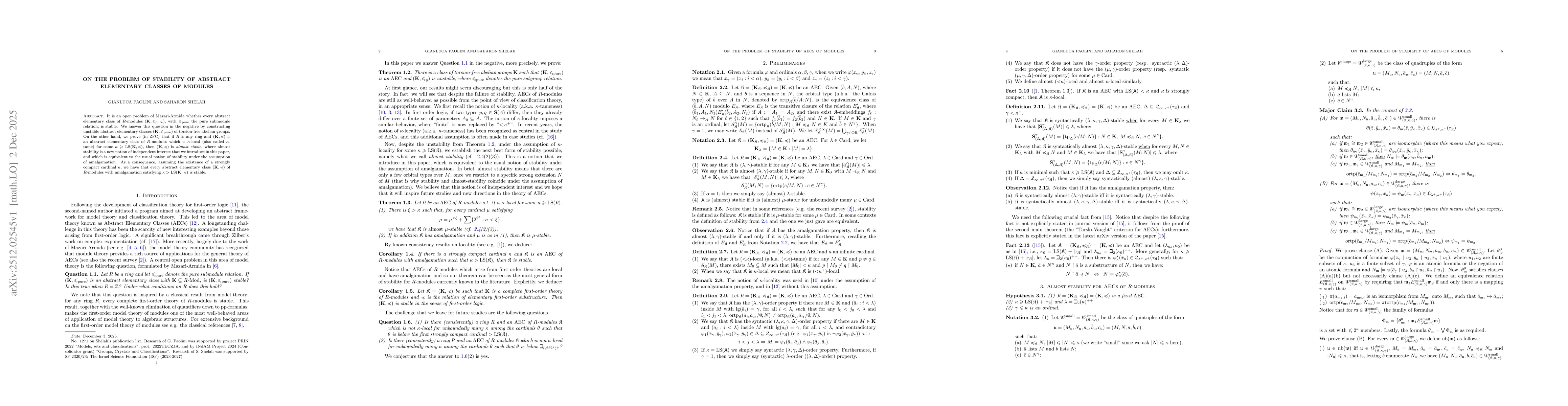Thumbnail for On the problem of stability of abstract elementary classes of modules