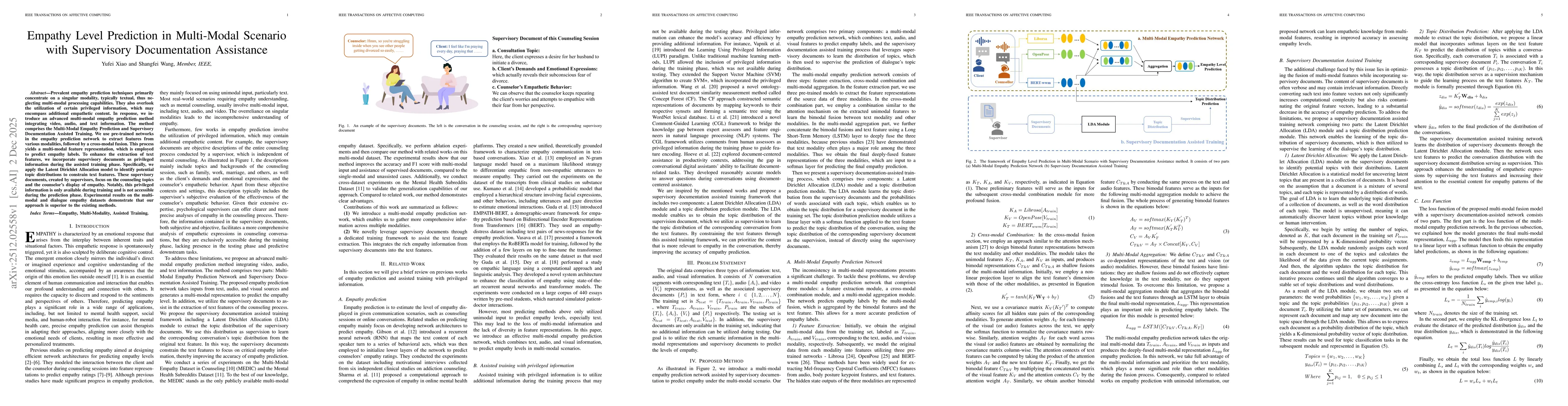 Thumbnail for Empathy Level Prediction in Multi-Modal Scenario with Supervisory Documentation Assistance