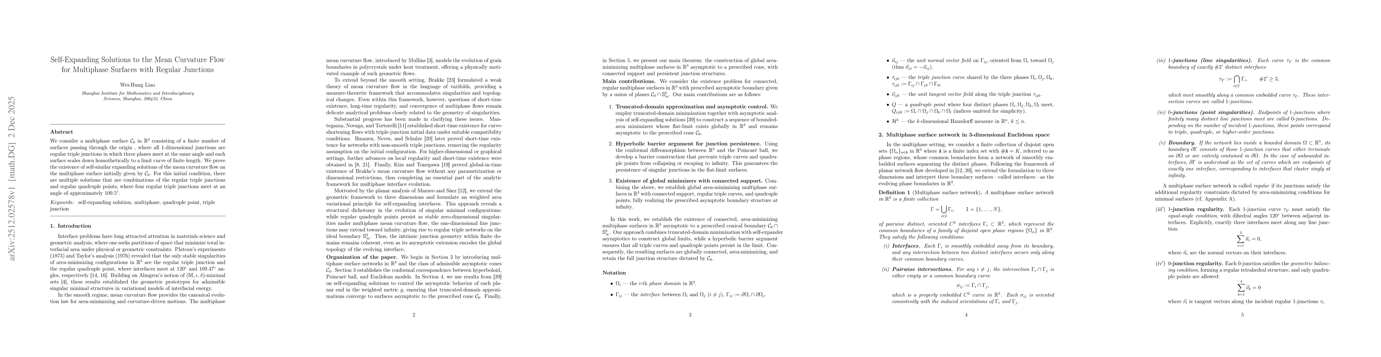 Thumbnail for Self-Expanding Solutions to the Mean Curvature Flow for Multiphase Surfaces with Regular Junctions