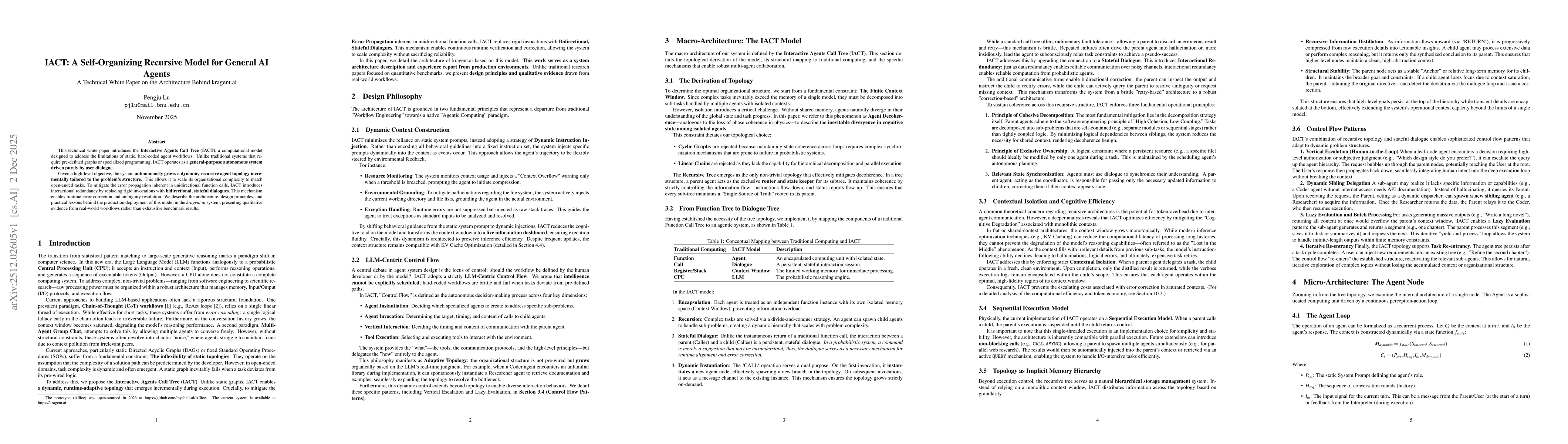 Thumbnail for IACT: A Self-Organizing Recursive Model for General AI Agents: A Technical White Paper on the Architecture Behind kragent.ai