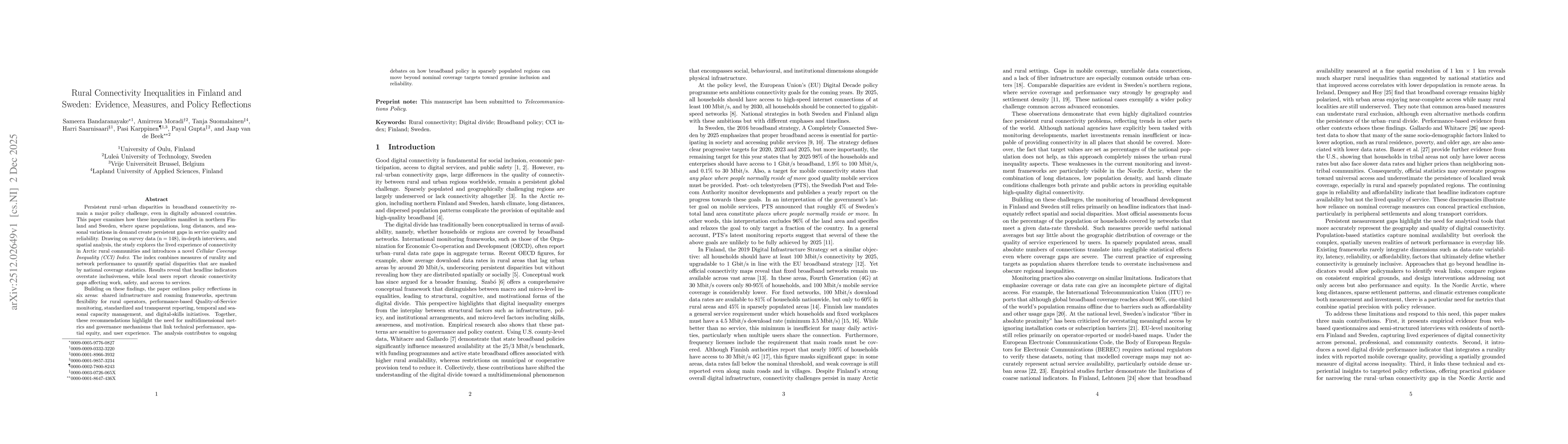 Thumbnail for Rural Connectivity Inequalities in Finland and Sweden: Evidence, Measures, and Policy Reflections