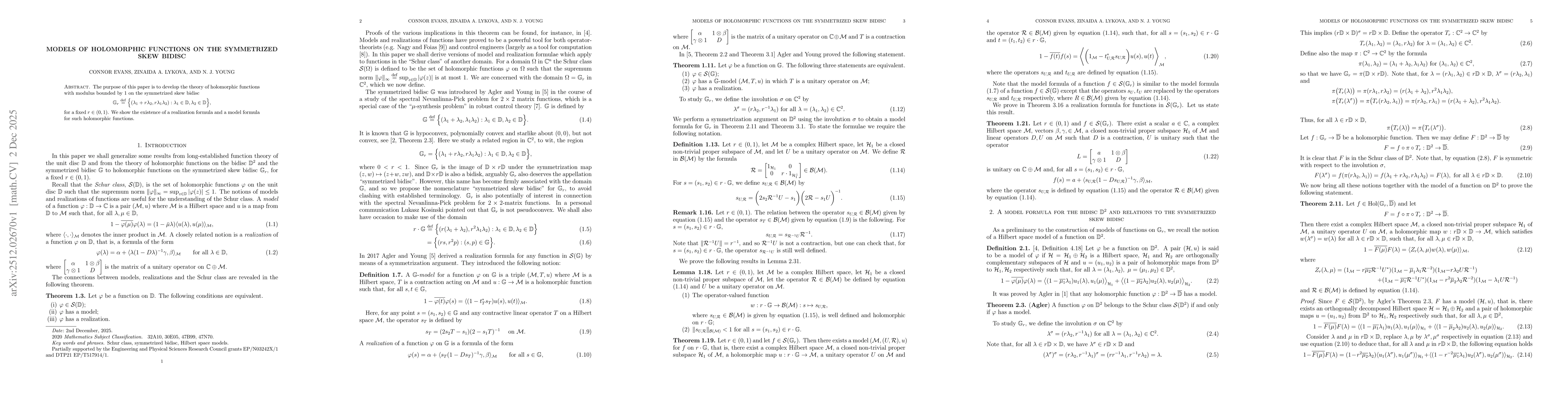 Thumbnail for Models of holomorphic functions on the symmetrized skew bidisc