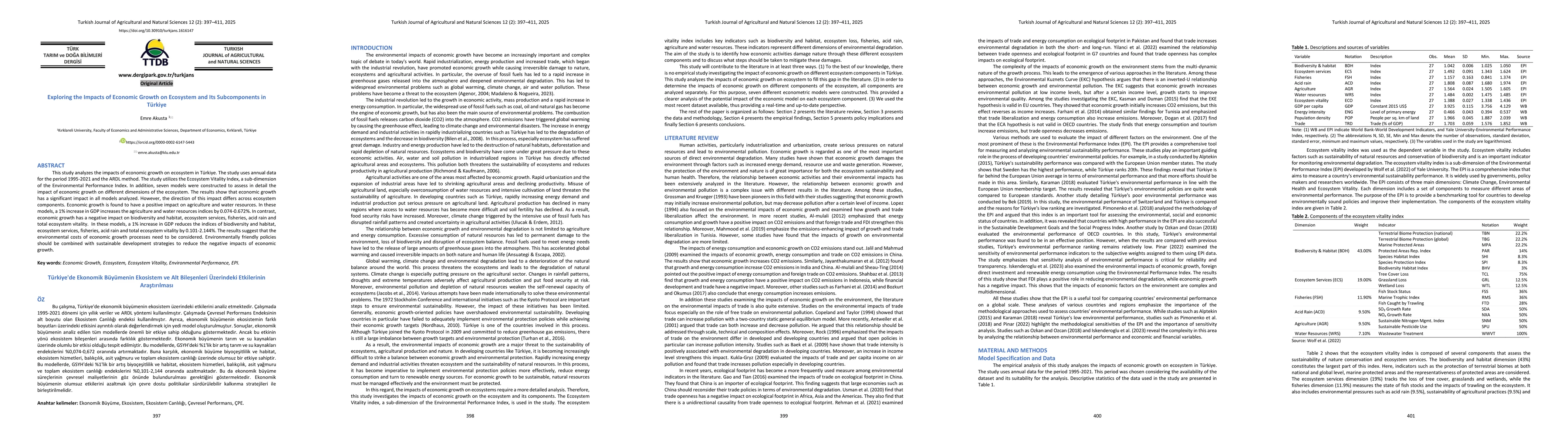 Thumbnail for Exploring the Impacts of Economic Growth on Ecosystem and Its Subcomponents in Türkiye
