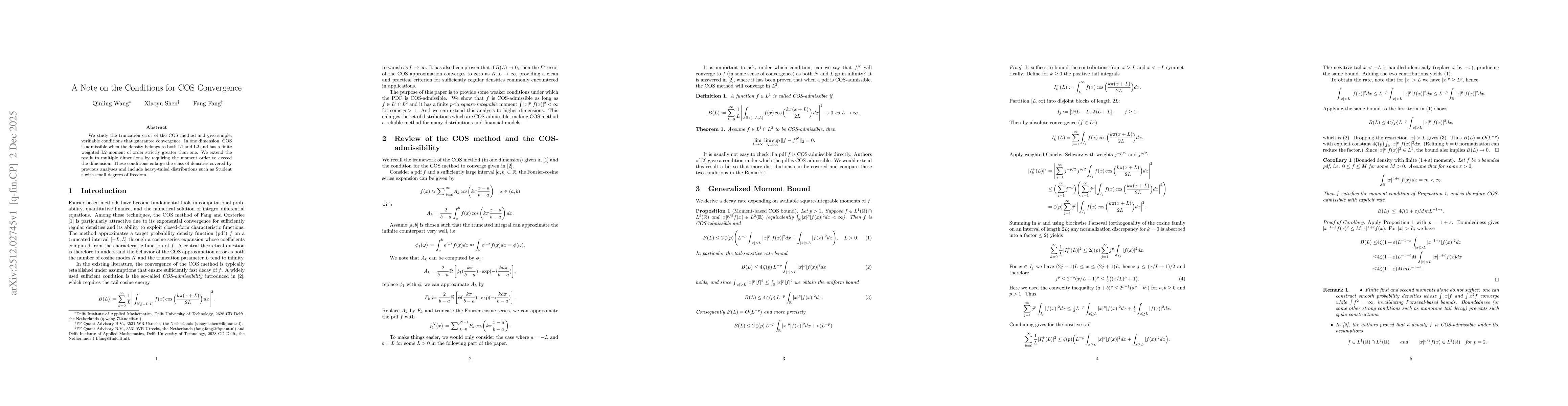 Thumbnail for A Note on the Conditions for COS Convergence