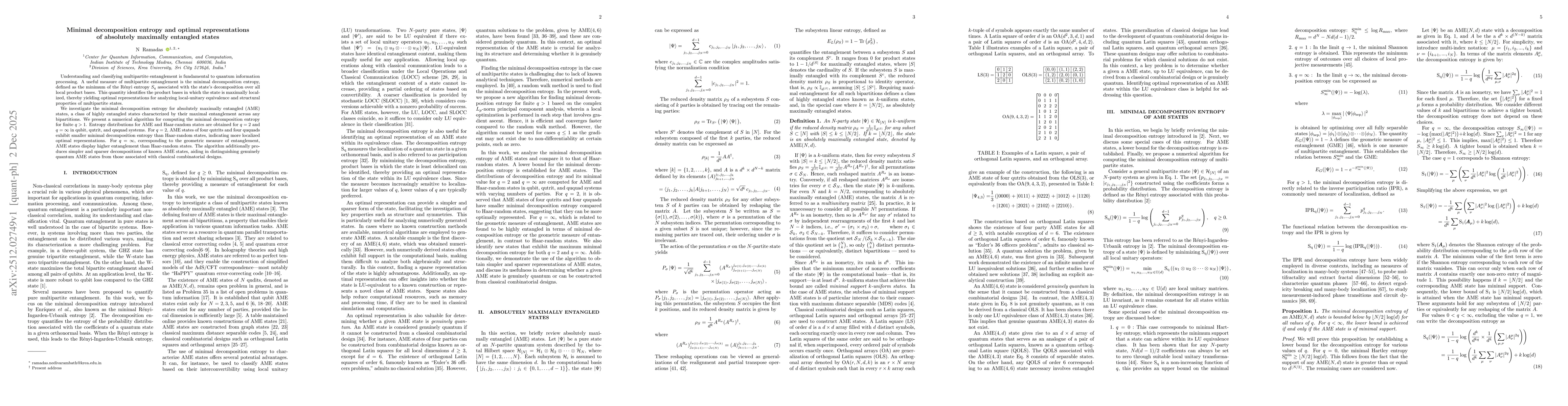 Thumbnail for Minimal decomposition entropy and optimal representations of absolutely maximally entangled states