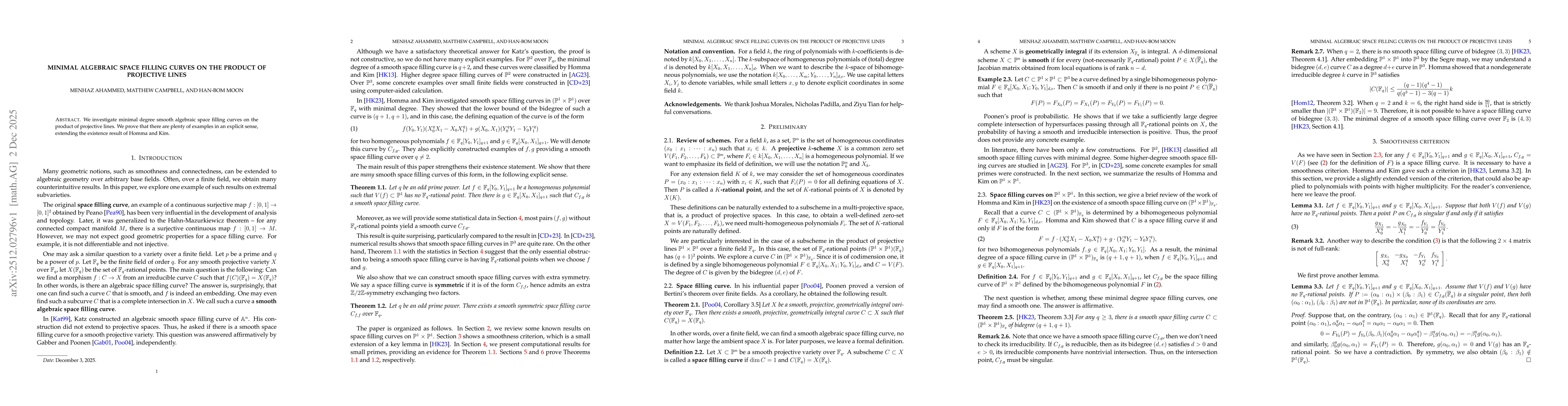 Thumbnail for Minimal algebraic space filling curves on the product of projective lines
