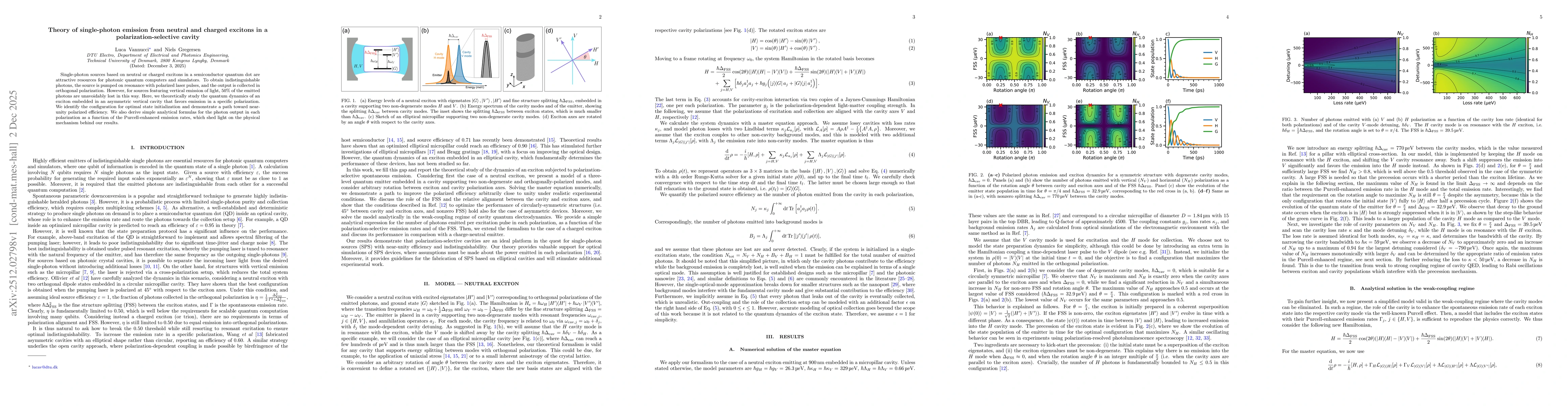 Thumbnail for Theory of single-photon emission from neutral and charged excitons in a polarization-selective cavity