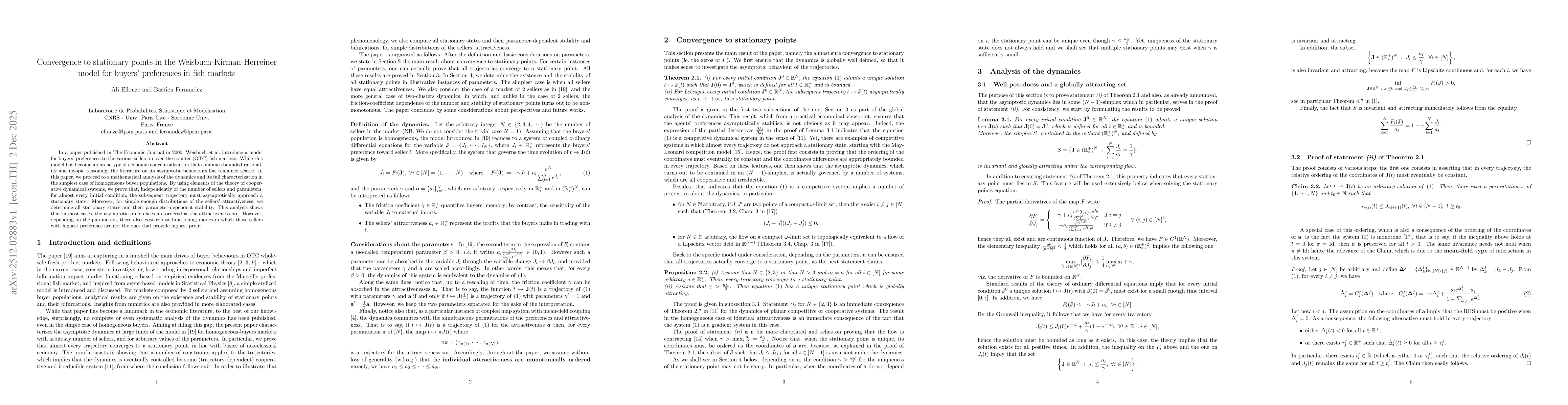 Thumbnail for Convergence to stationary points in the Weisbuch-Kirman-Herreiner model for buyers' preferences in fish markets