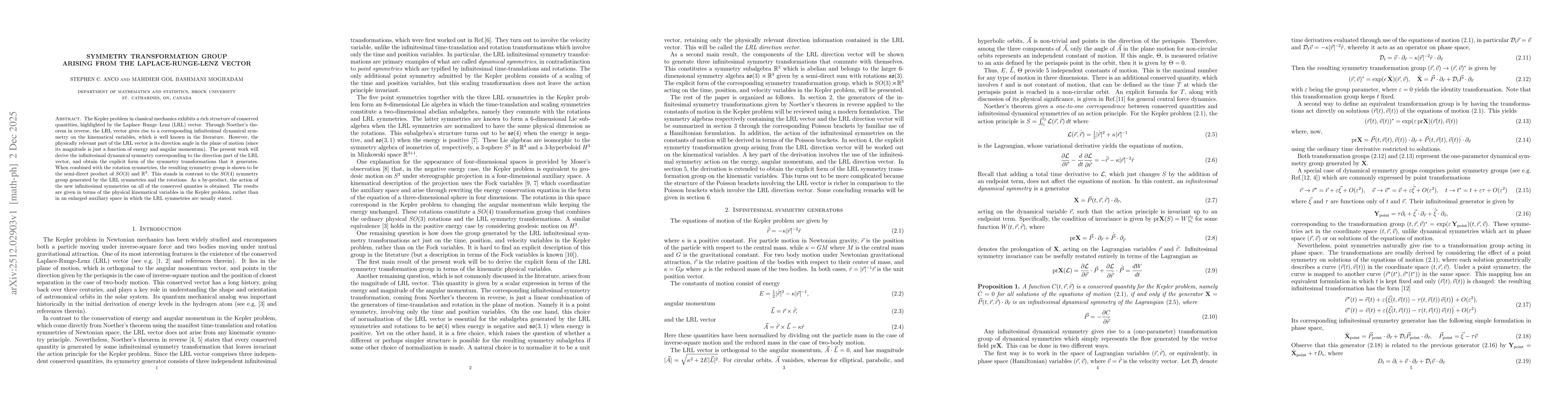 Thumbnail for Symmetry transformation group arising from the Laplace-Runge-Lenz vector