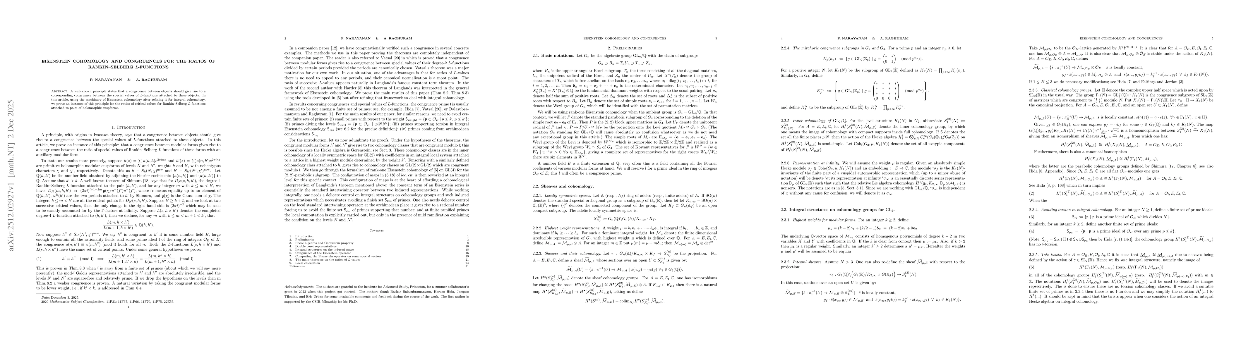 Thumbnail for Eisenstein cohomology and congruences for the ratios of Rankin--Selberg $L$-functions