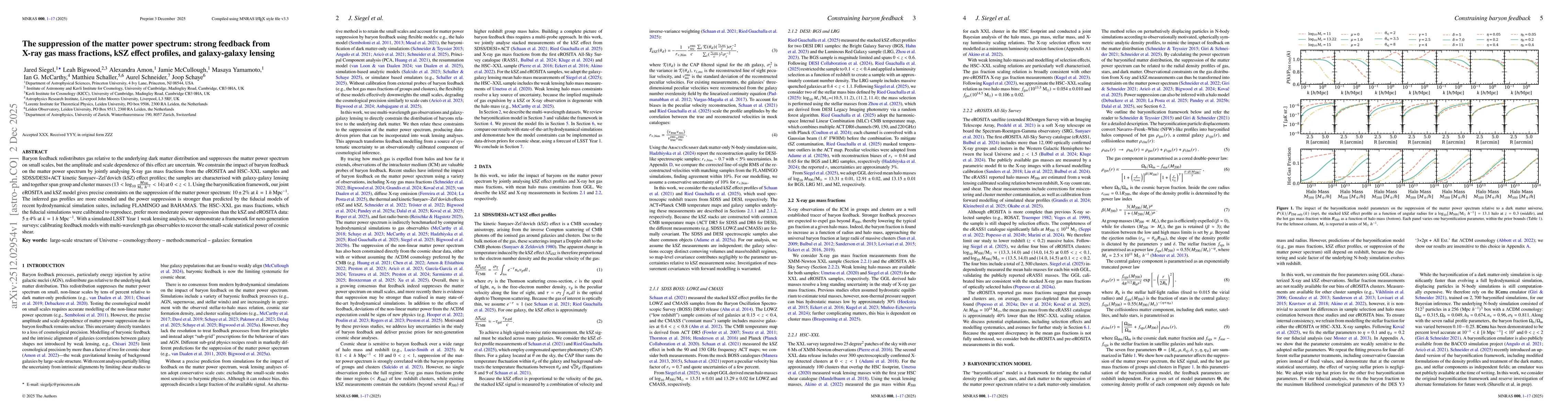 Thumbnail for The suppression of the matter power spectrum: strong feedback from X-ray gas mass fractions, kSZ effect profiles, and galaxy-galaxy lensing