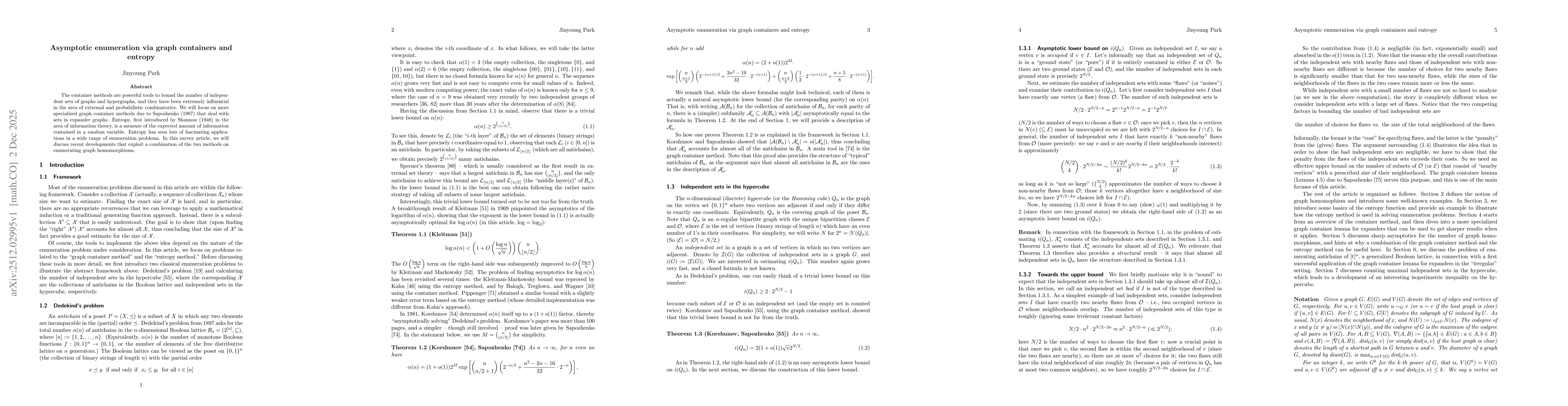 Thumbnail for Asymptotic enumeration via graph containers and entropy