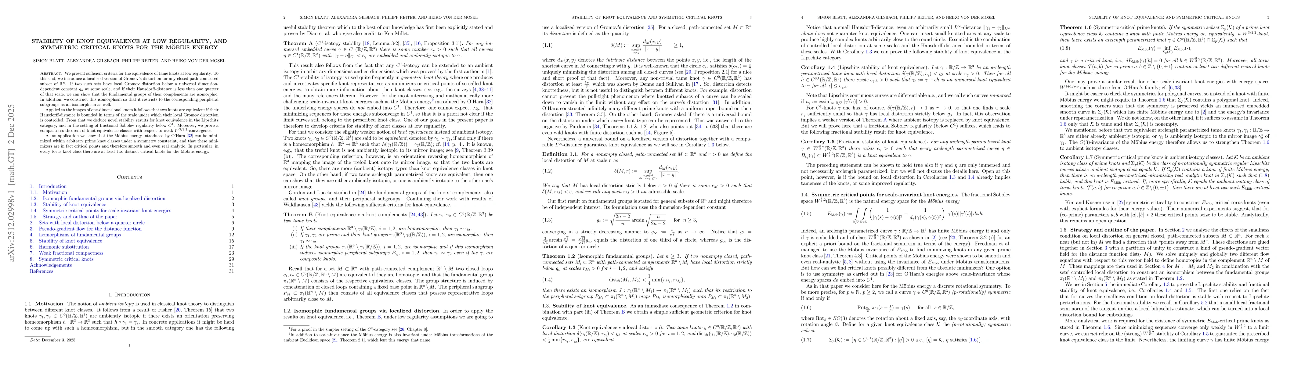 Thumbnail for Stability of knot equivalence at low regularity, and symmetric critical knots for the Möbius energy