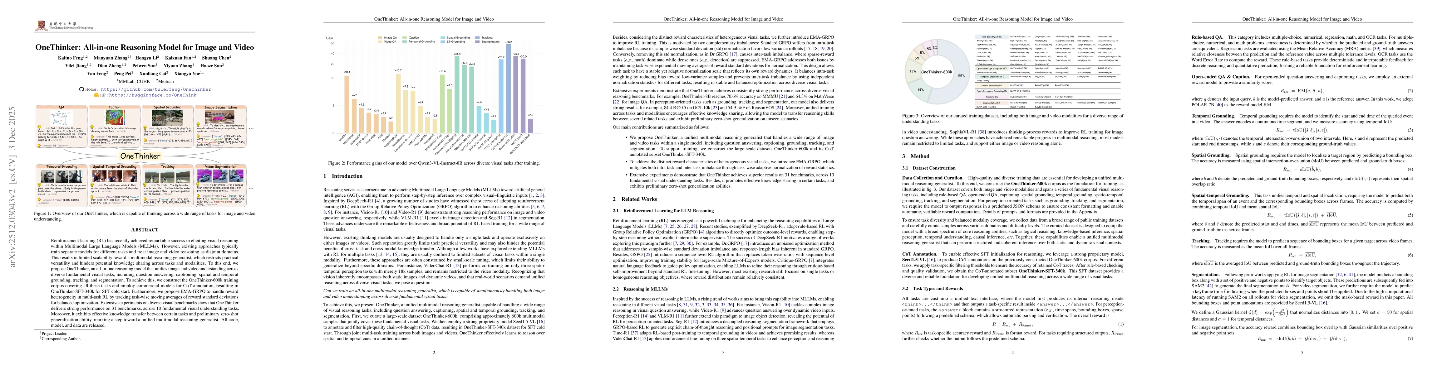 Thumbnail for OneThinker: All-in-one Reasoning Model for Image and Video