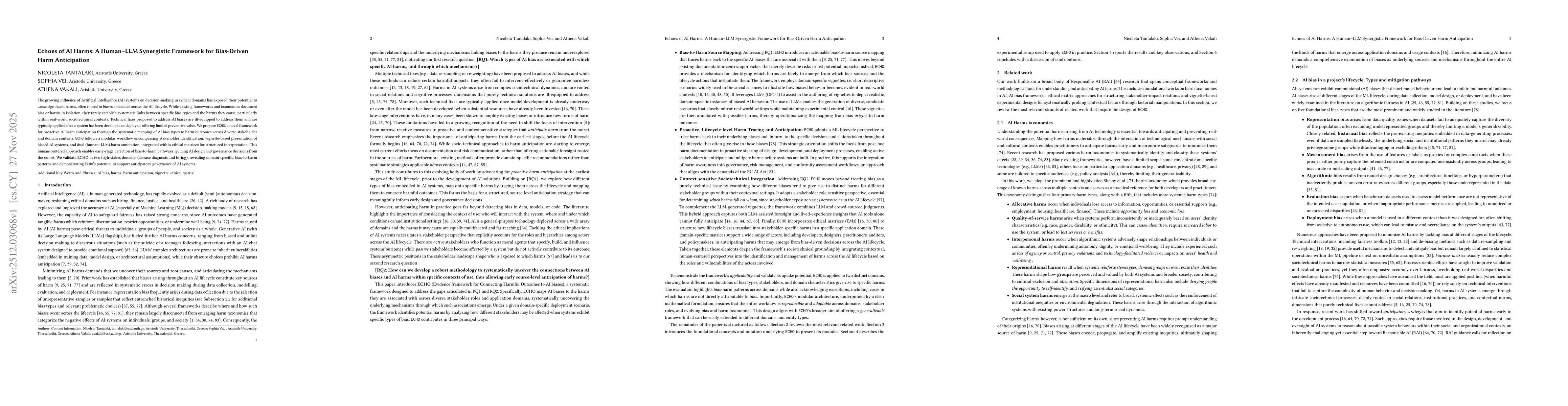 Thumbnail for Echoes of AI Harms: A Human-LLM Synergistic Framework for Bias-Driven Harm Anticipation