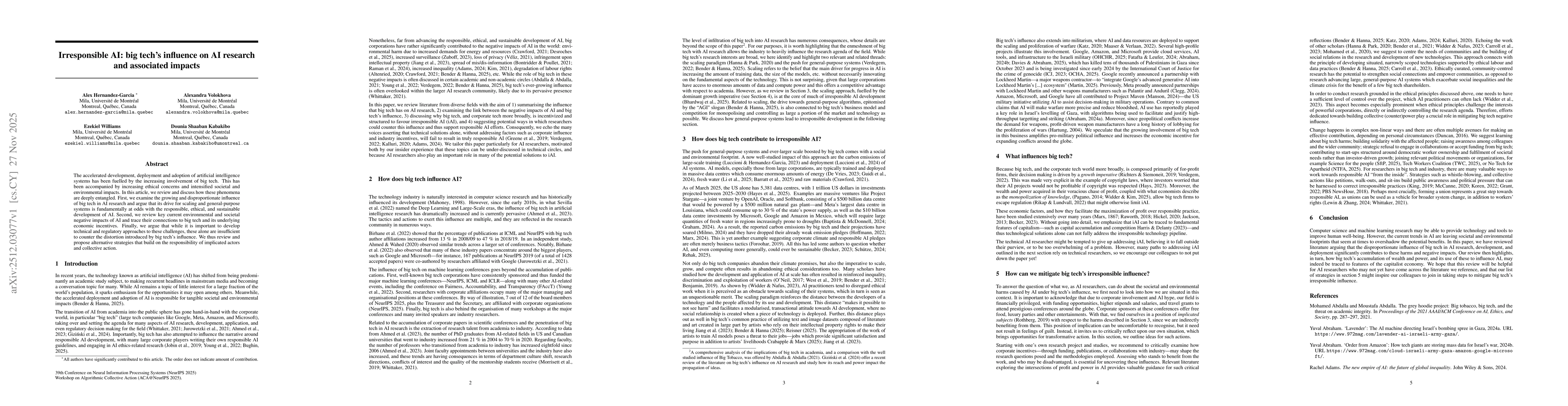 Thumbnail for Irresponsible AI: big tech's influence on AI research and associated impacts