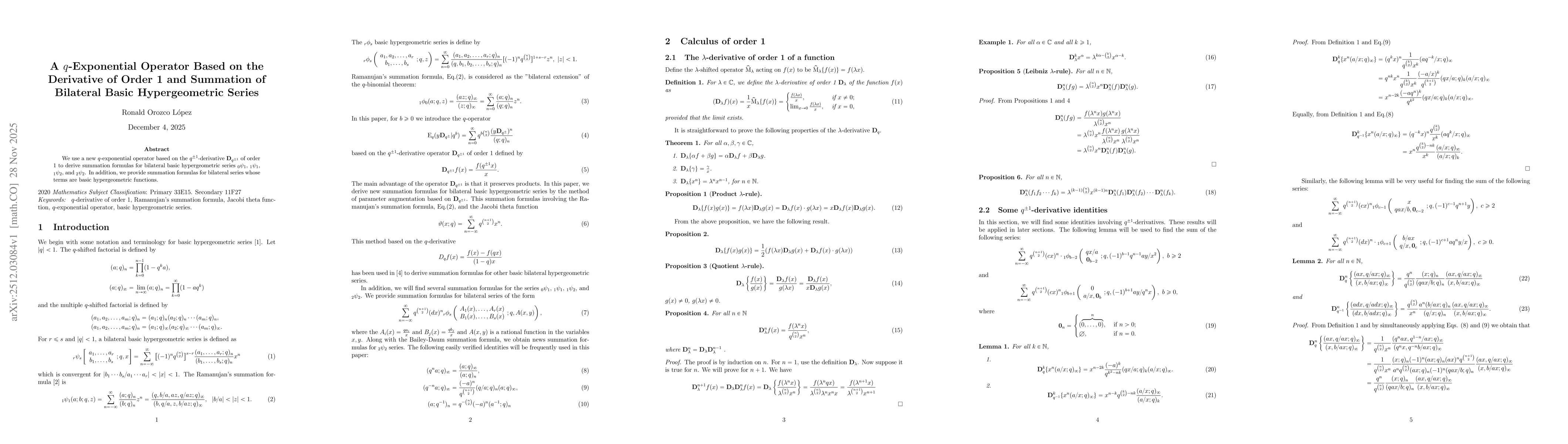 Thumbnail for A $q$-Exponential Operator Based on the Derivative of Order 1 and Summation of Bilateral Basic Hypergeometric Series