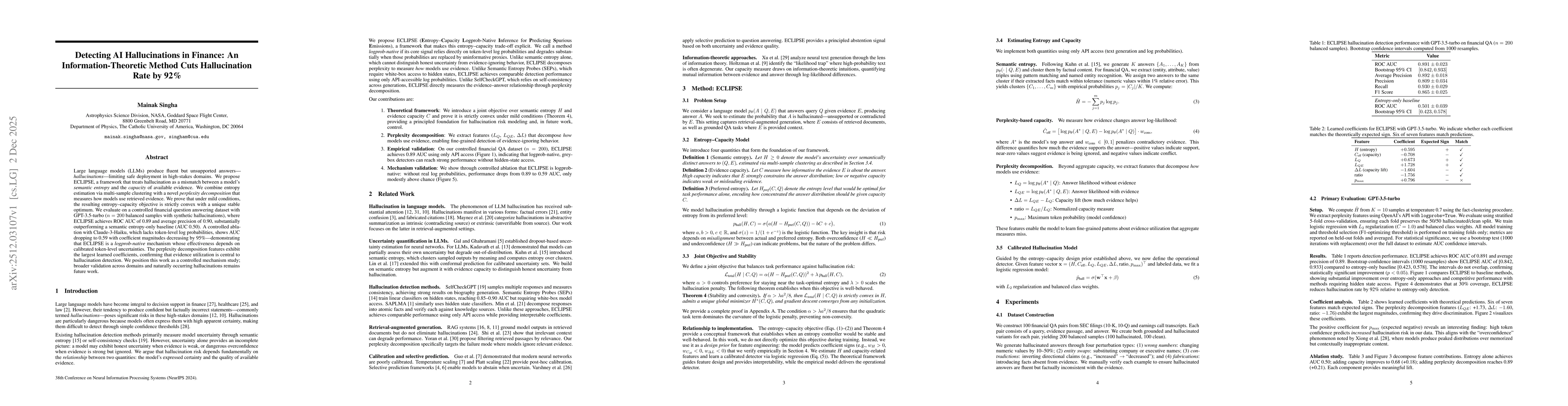 Thumbnail for Detecting AI Hallucinations in Finance: An Information-Theoretic Method Cuts Hallucination Rate by 92%