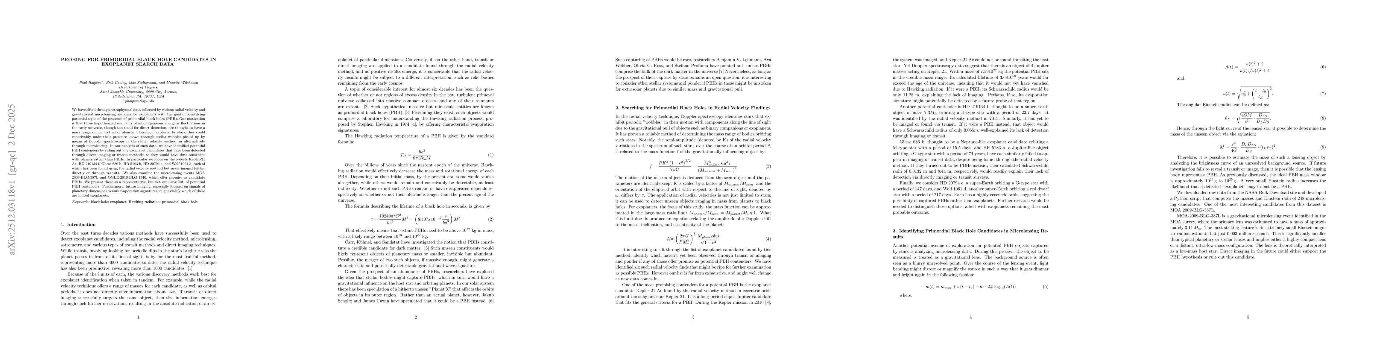 Thumbnail for Probing for primordial black hole candidates in exoplanet search data