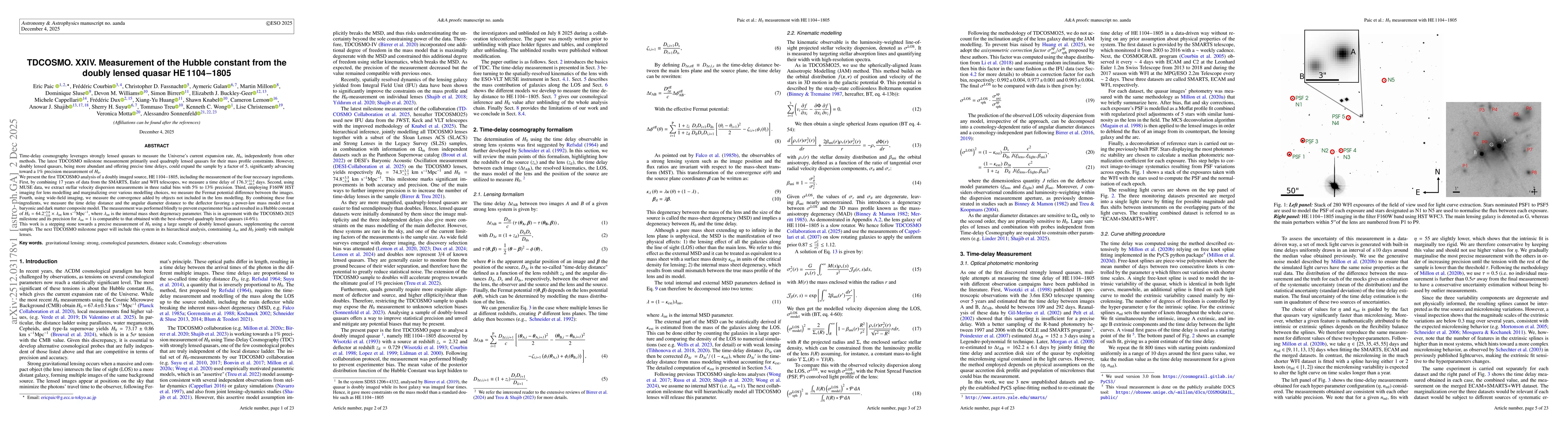 Thumbnail for TDCOSMO. XXIV. Measurement of the Hubble constant from the doubly lensed quasar HE1104-1805