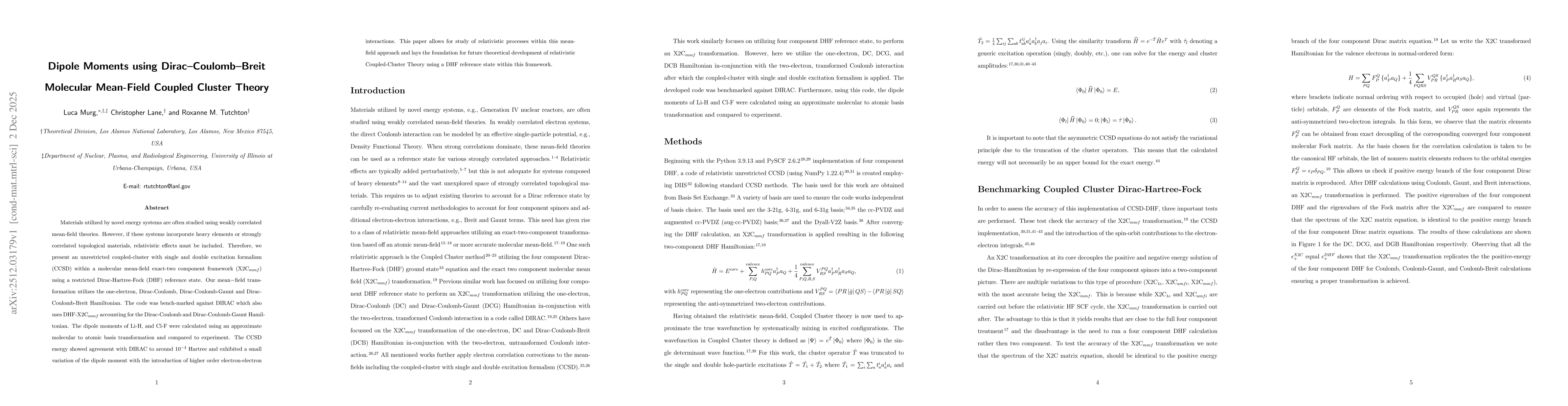 Thumbnail for Dipole Moments using Dirac-Coulomb-Breit Molecular Mean-Field Coupled Cluster Theory