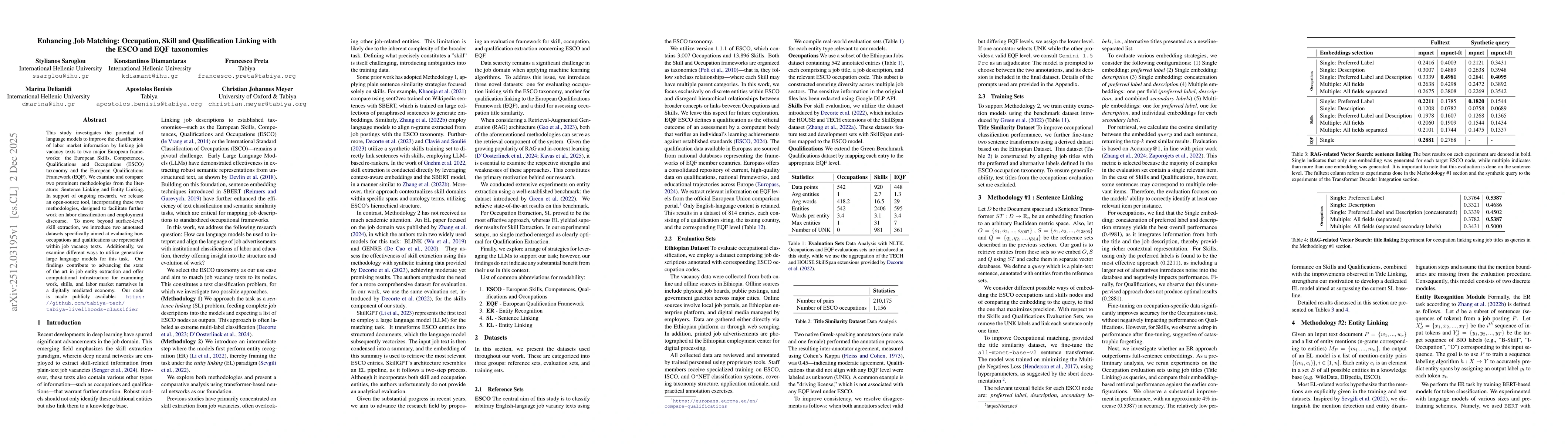Thumbnail for Enhancing Job Matching: Occupation, Skill and Qualification Linking with the ESCO and EQF taxonomies