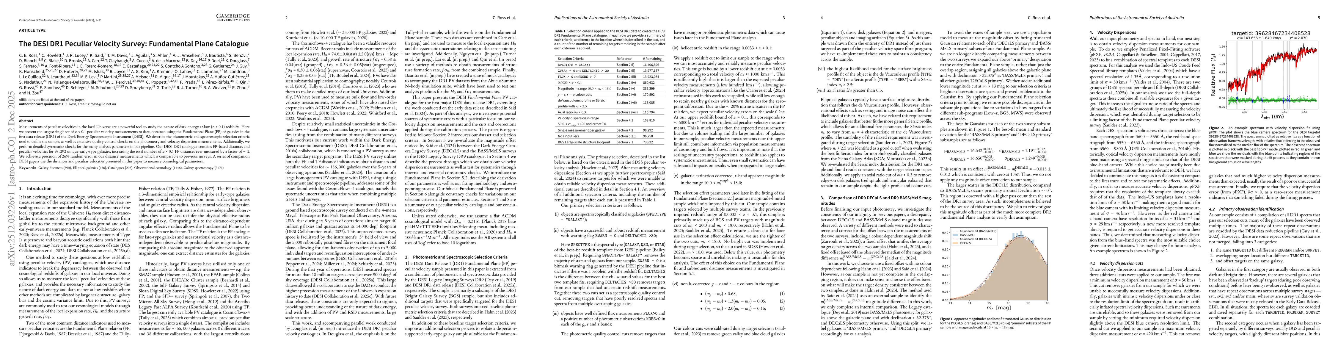 Thumbnail for The DESI DR1 Peculiar Velocity Survey: Fundamental Plane Catalogue