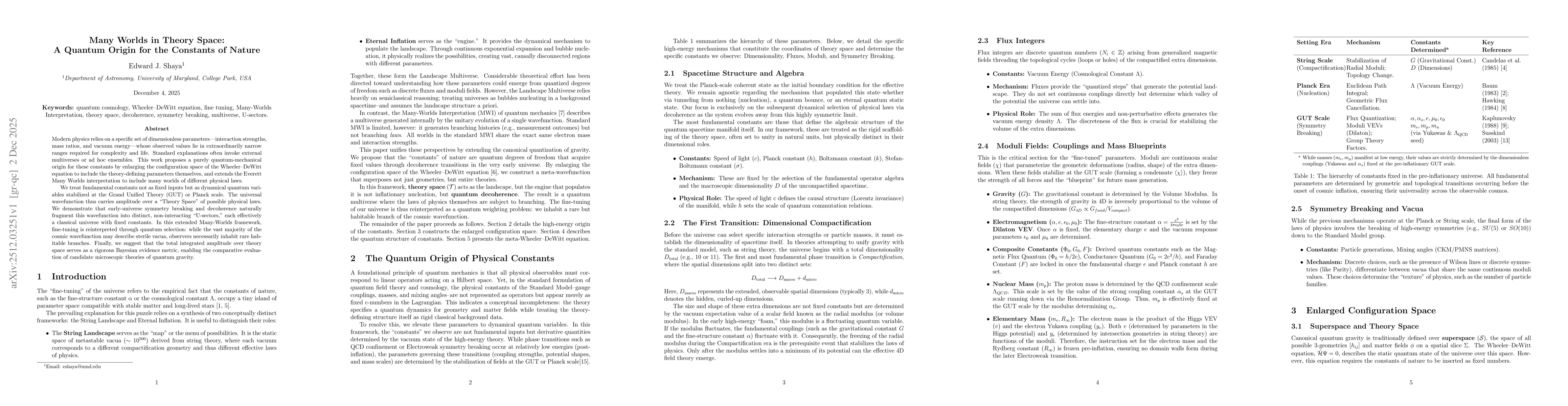 Thumbnail for Many Worlds in Theory Space: A Quantum Origin for the Constants of Nature