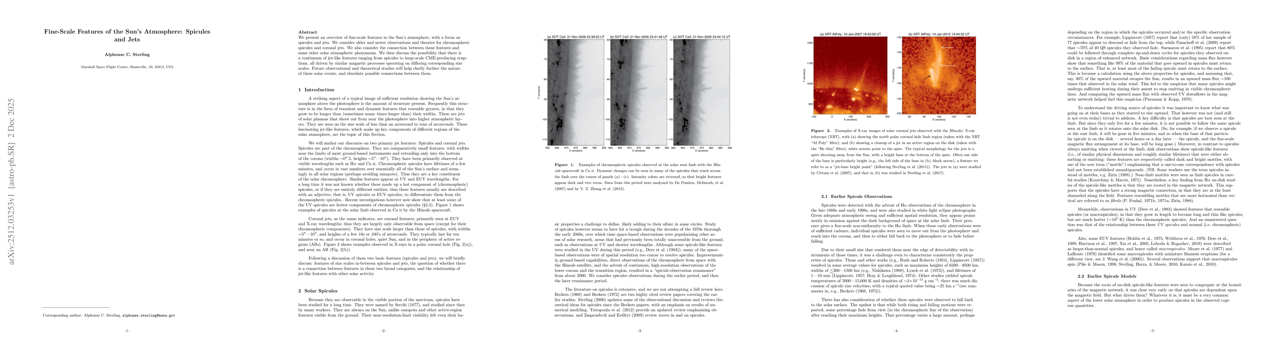 Thumbnail for Fine-Scale Features of the Sun's Atmosphere: Spicules and Jets