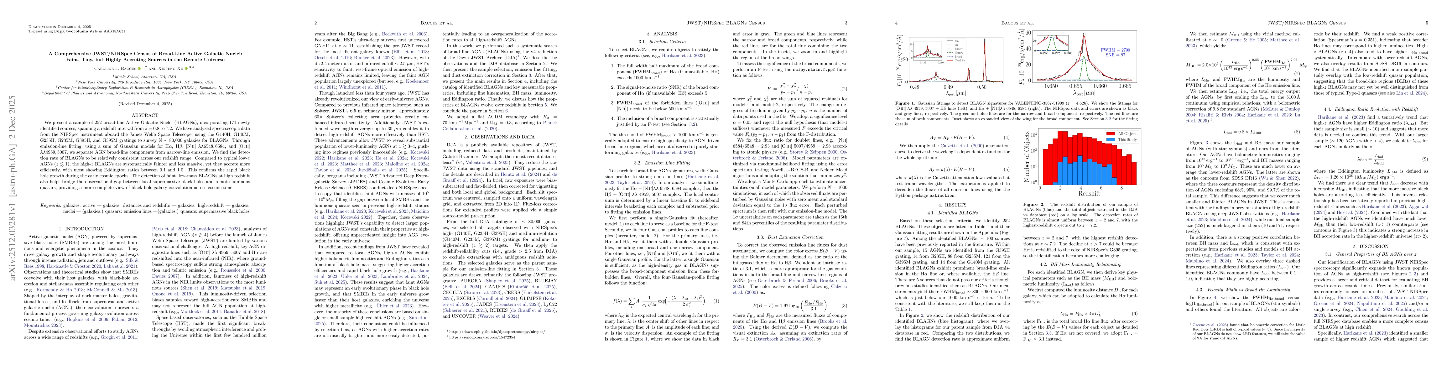 Thumbnail for A Comprehensive JWST/NIRSpec Census of Broad-Line Active Galactic Nuclei: Faint, Tiny, but Highly Accreting Sources in the Remote Universe