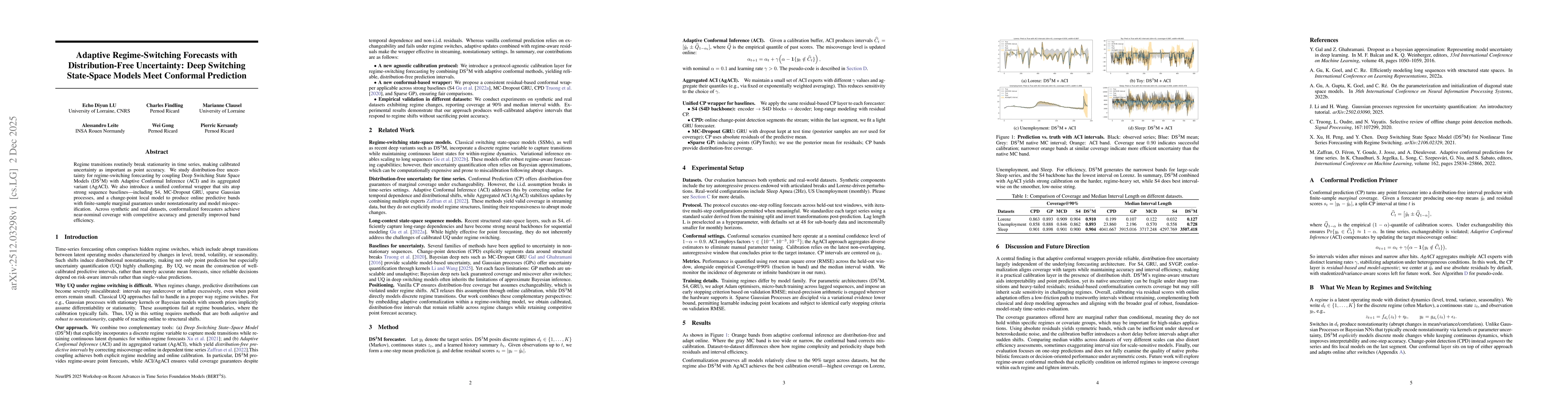 Thumbnail for Adaptive Regime-Switching Forecasts with Distribution-Free Uncertainty: Deep Switching State-Space Models Meet Conformal Prediction
