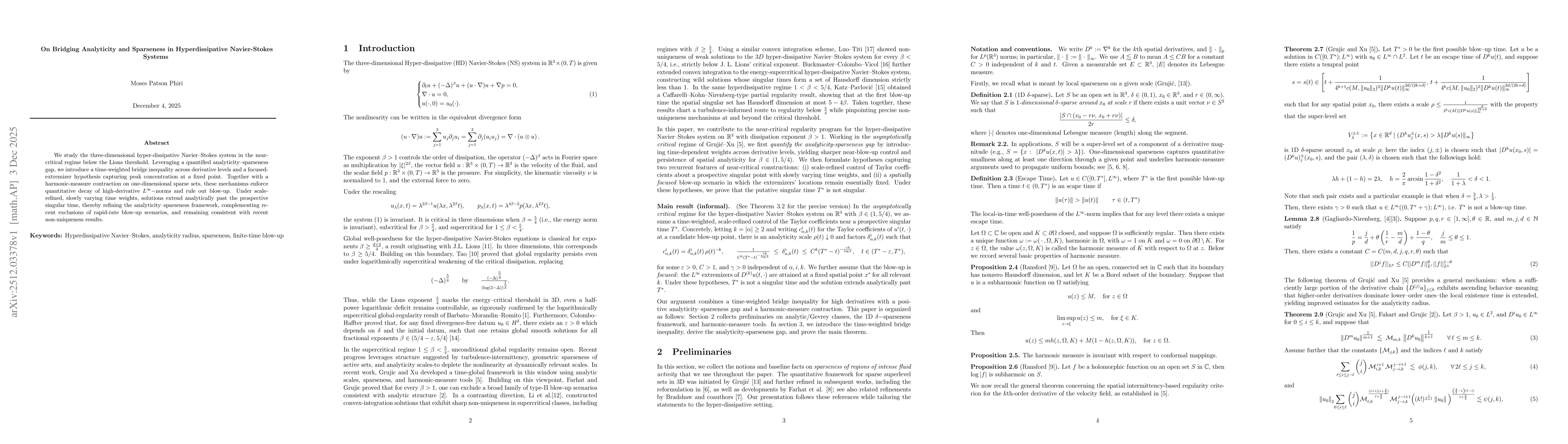 Thumbnail for On Bridging Analyticity and Sparseness in Hyperdissipative Navier-Stokes Systems