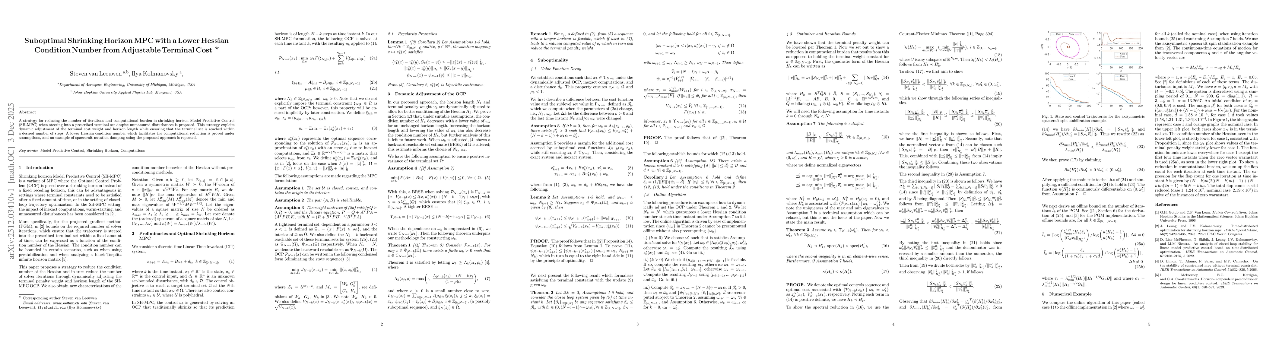 Thumbnail for Suboptimal Shrinking Horizon MPC with a Lower Hessian Condition Number from Adjustable Terminal Cost