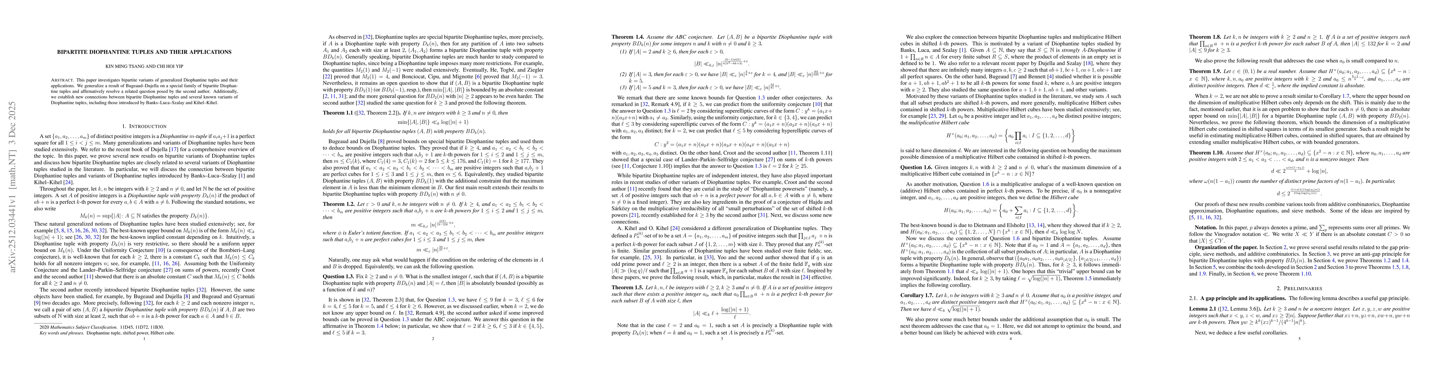 Thumbnail for Bipartite Diophantine tuples and their applications