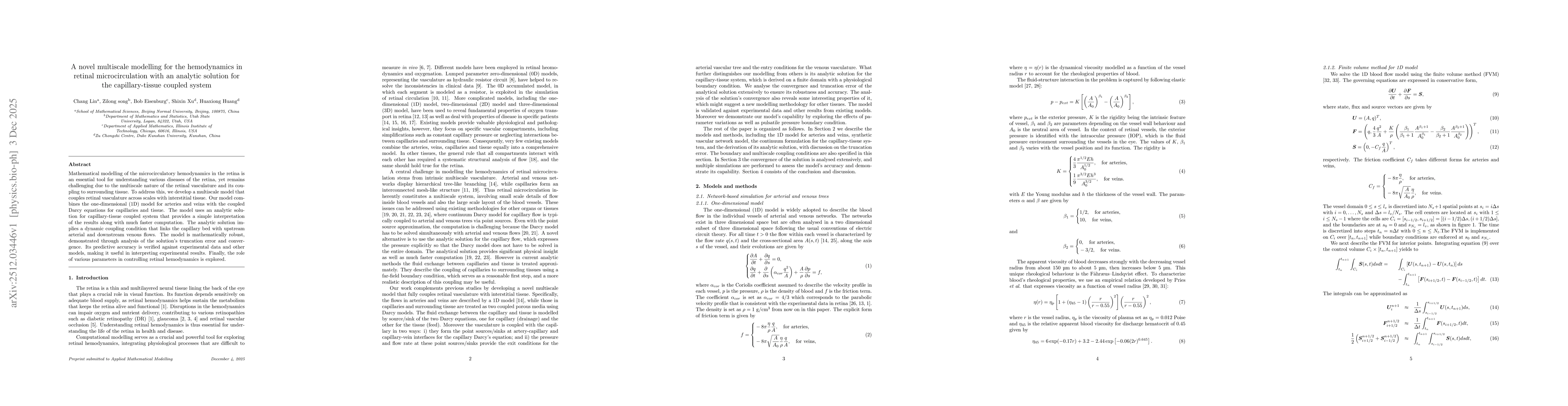Thumbnail for A novel multiscale modelling for the hemodynamics in retinal microcirculation with an analytic solution for the capillary-tissue coupled system