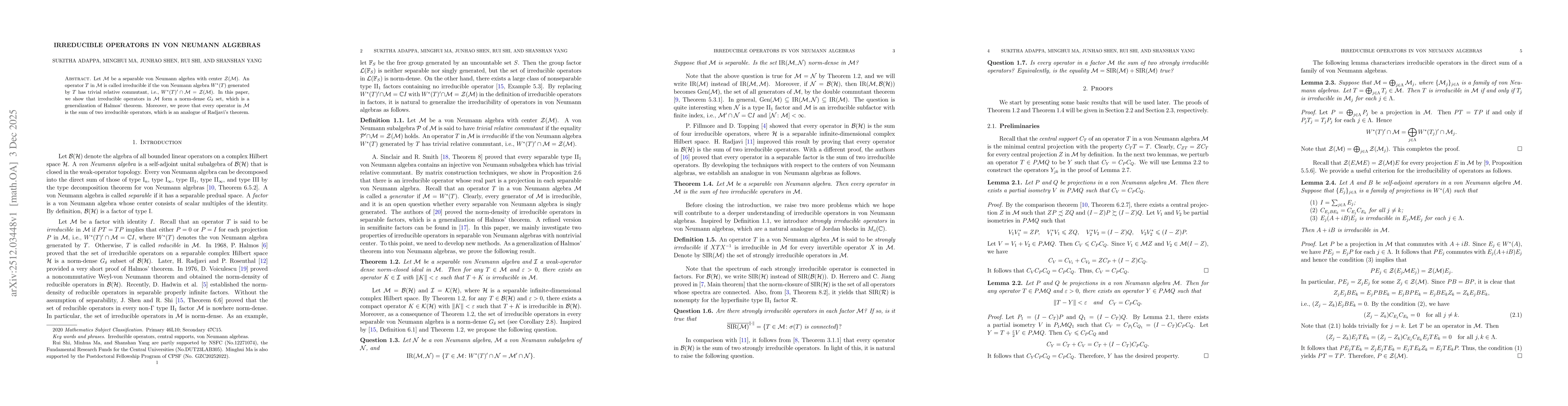 Thumbnail for Irreducible operators in von Neumann algebras