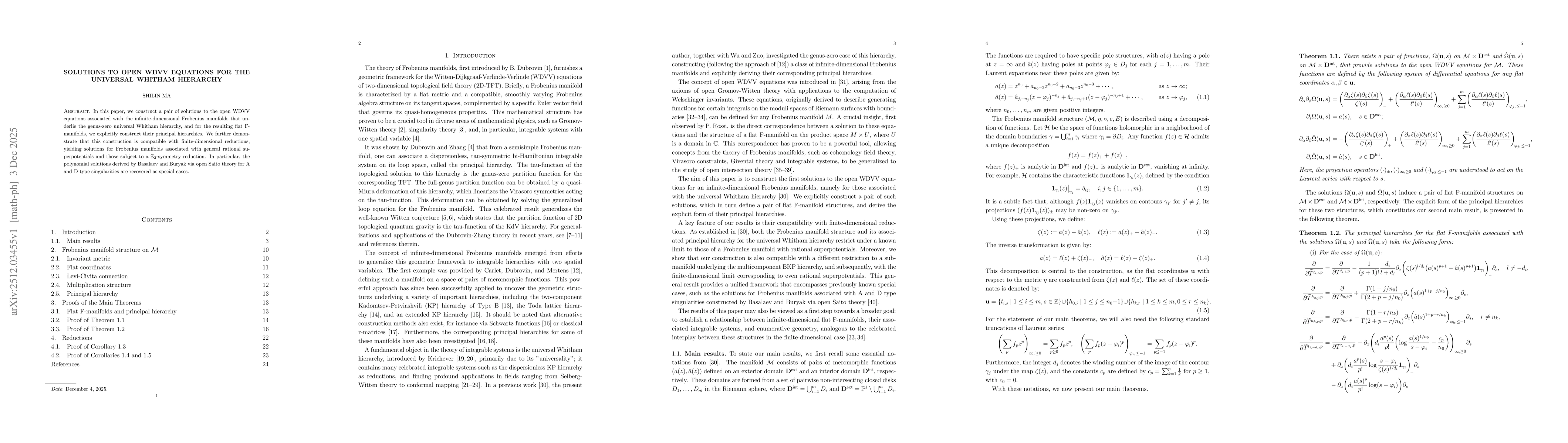 Thumbnail for Solutions to Open WDVV Equations for the Universal Whitham Hierarchy