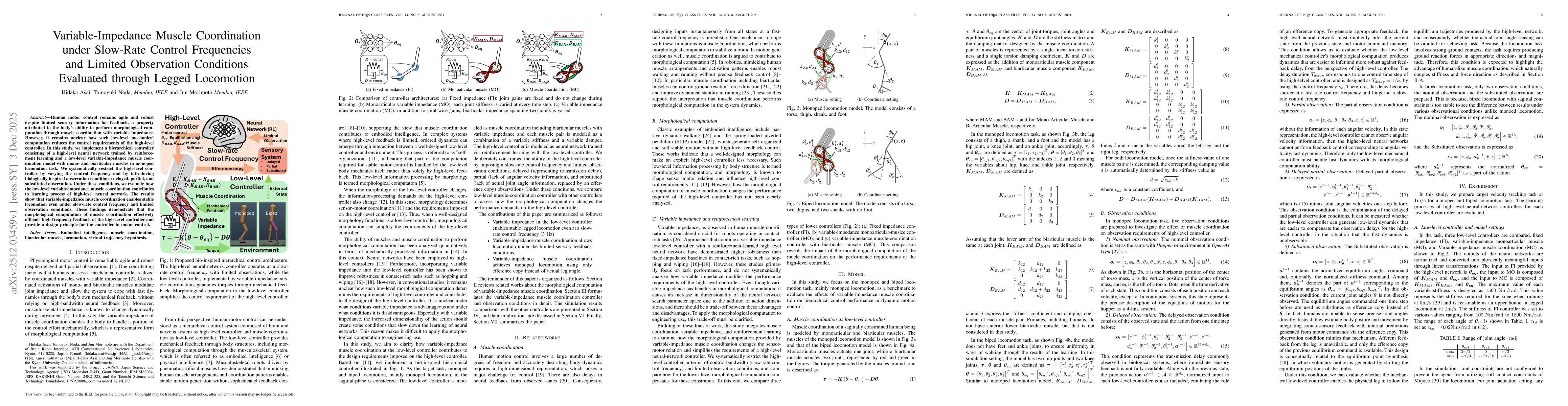 Thumbnail for Variable-Impedance Muscle Coordination under Slow-Rate Control Frequencies and Limited Observation Conditions Evaluated through Legged Locomotion