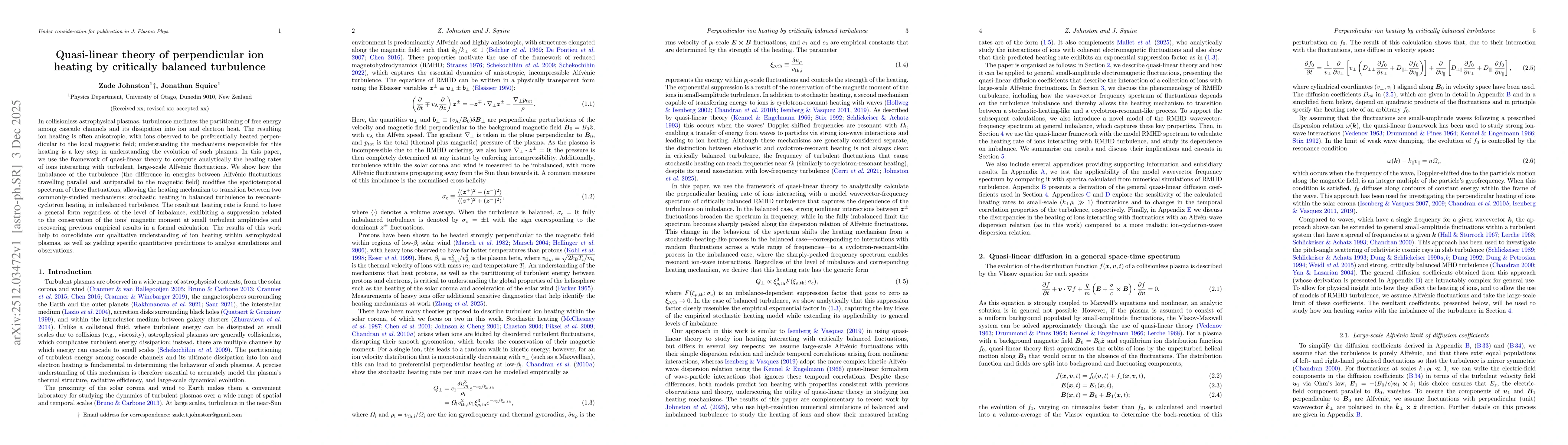 Thumbnail for Quasi-linear theory of perpendicular ion heating by critically balanced turbulence
