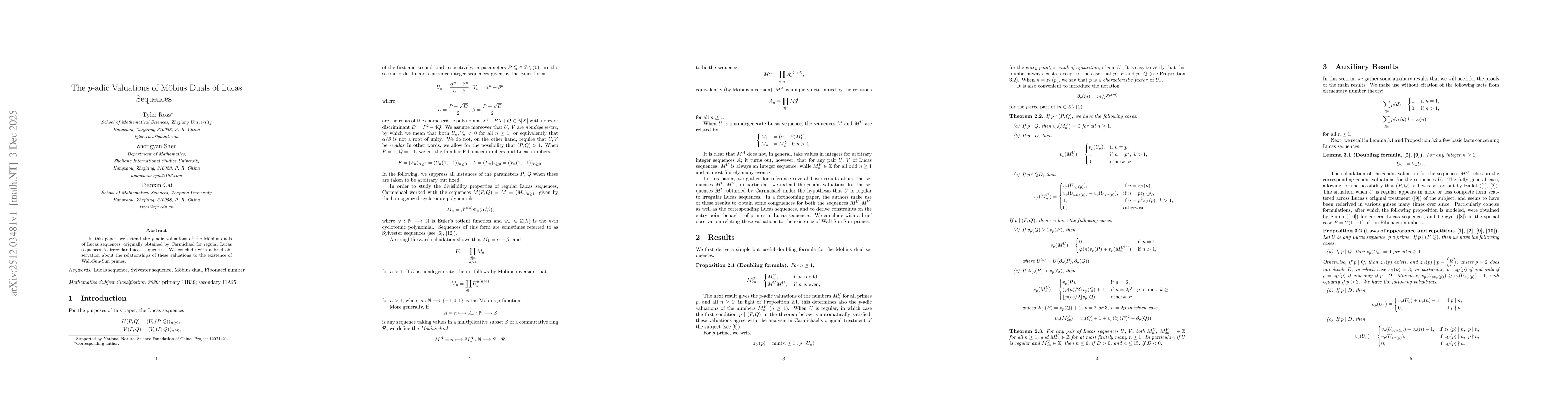 Thumbnail for The $p$-adic Valuations of Möbius Duals of Lucas Sequences