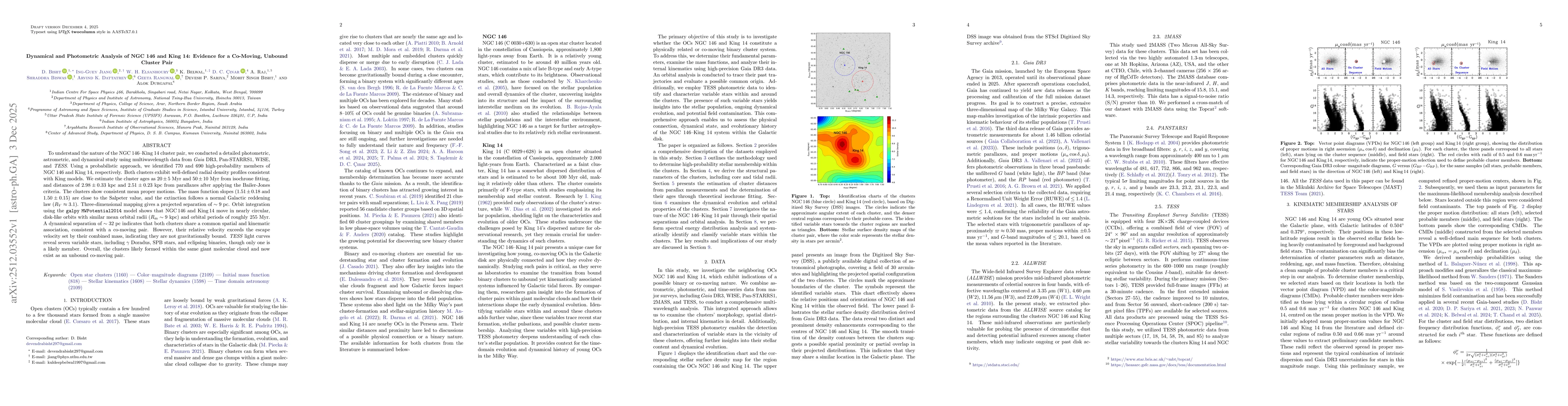 Thumbnail for Dynamical and Photometric Analysis of NGC 146 and King 14: Evidence for a Co-Moving, Unbound Cluster Pair