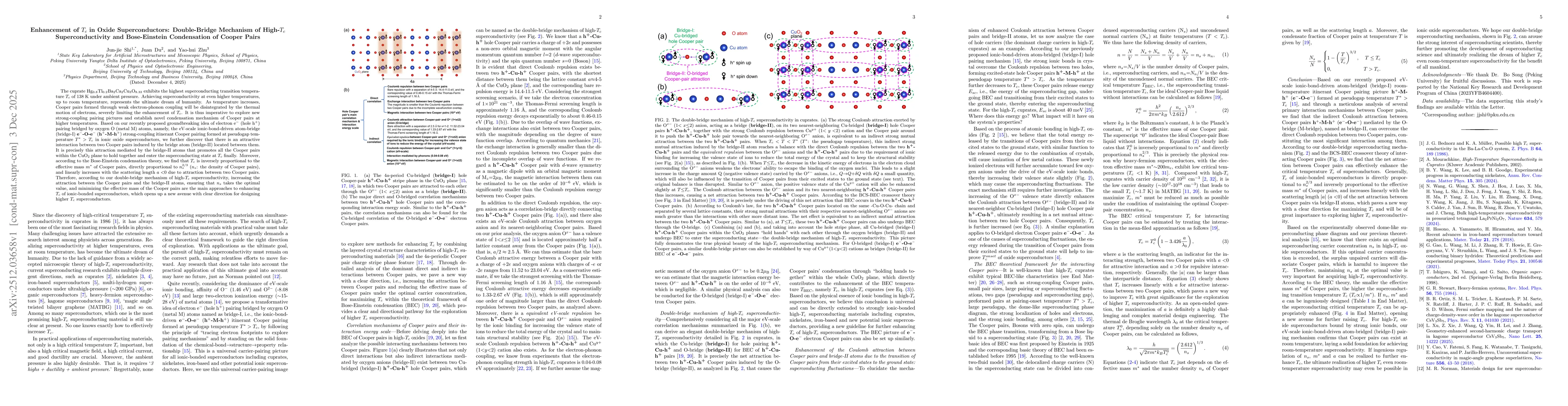 Thumbnail for Enhancement of Tc in Oxide Superconductors: Double-Bridge Mechanism of High-Tc Superconductivity and Bose-Einstein Condensation of Cooper Pairs