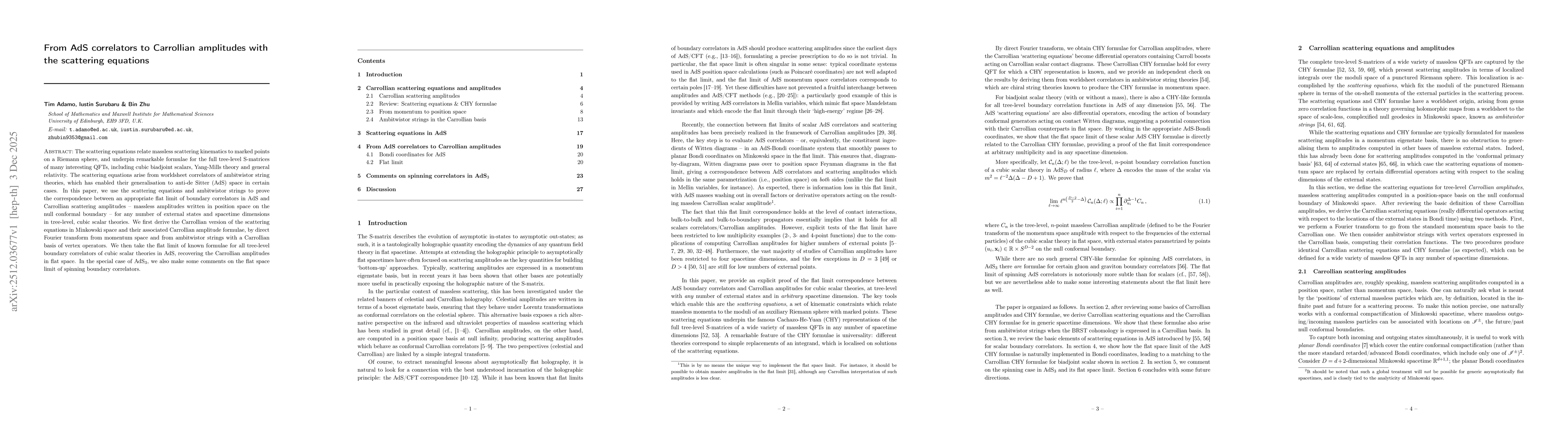 Thumbnail for From AdS correlators to Carrollian amplitudes with the scattering equation
