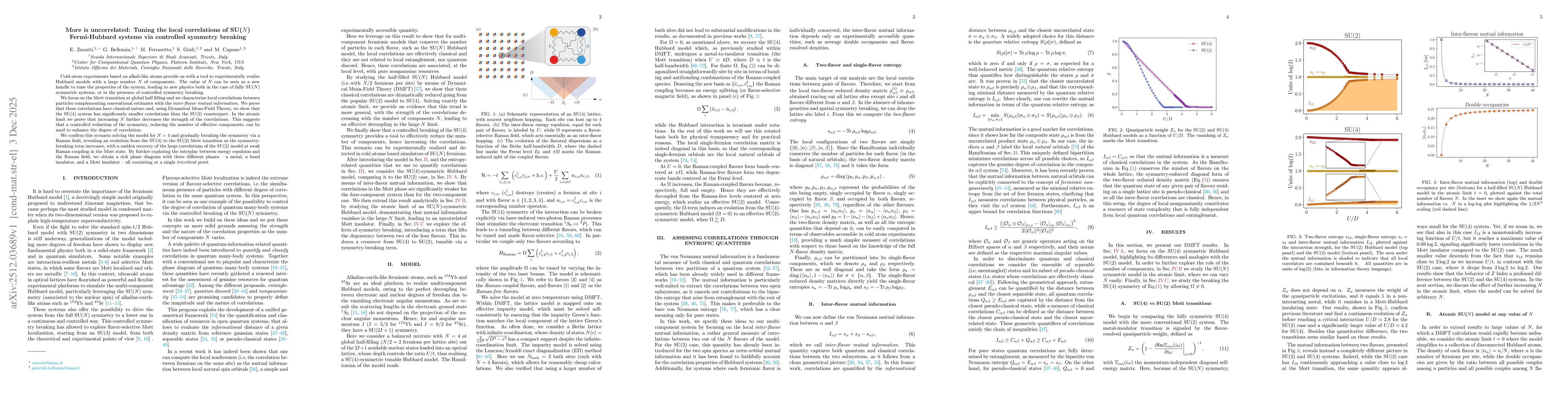 Thumbnail for More is uncorrelated: Tuning the local correlations of SU($N$) Fermi-Hubbard systems via controlled symmetry breaking